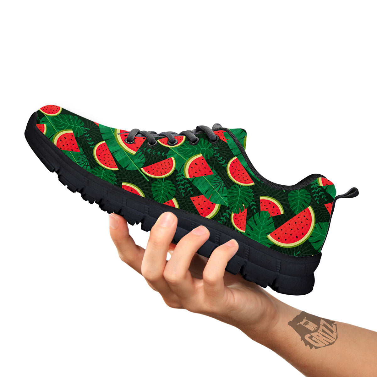 Pieces Leaf Watermelon Print Pattern Black Sneaker-grizzshop