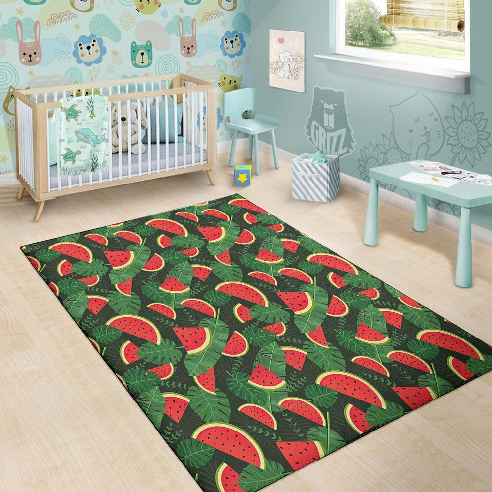 Pieces Leaf Watermelon Print Pattern Floor Mat-grizzshop
