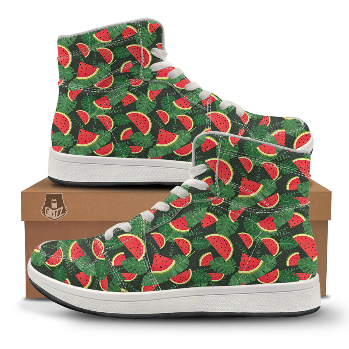 Pieces Leaf Watermelon Print Pattern High Top Sneakers-grizzshop
