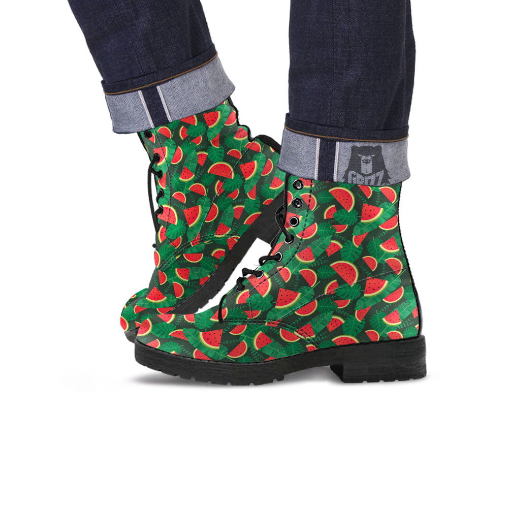 Pieces Leaf Watermelon Print Pattern Leather Boots-grizzshop