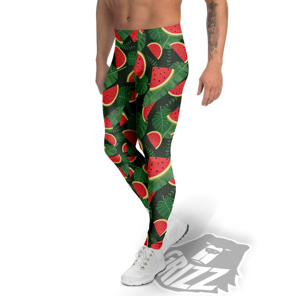 Pieces Leaf Watermelon Print Pattern Men's Leggings-grizzshop