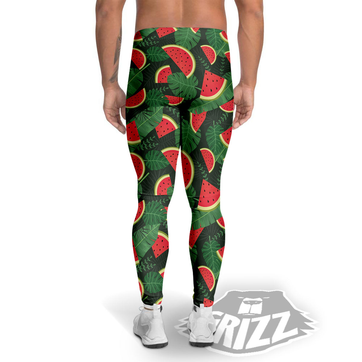 Pieces Leaf Watermelon Print Pattern Men's Leggings-grizzshop