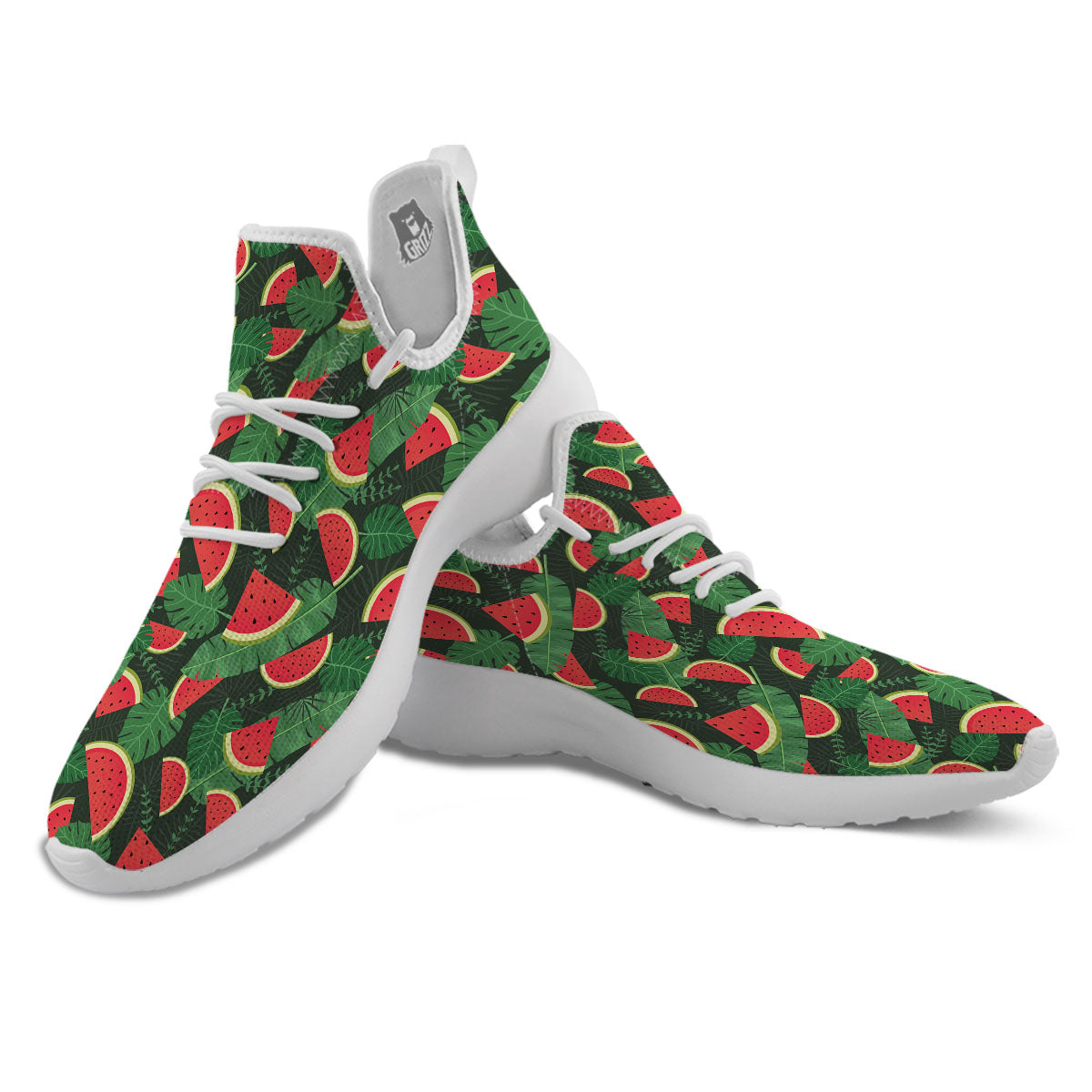 Pieces Leaf Watermelon Print Pattern White Athletic Shoes-grizzshop