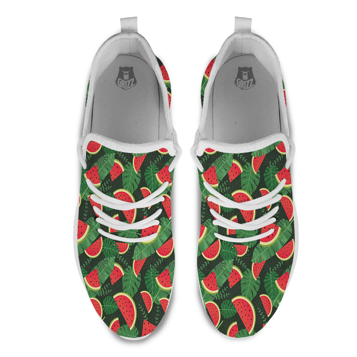 Pieces Leaf Watermelon Print Pattern White Athletic Shoes-grizzshop