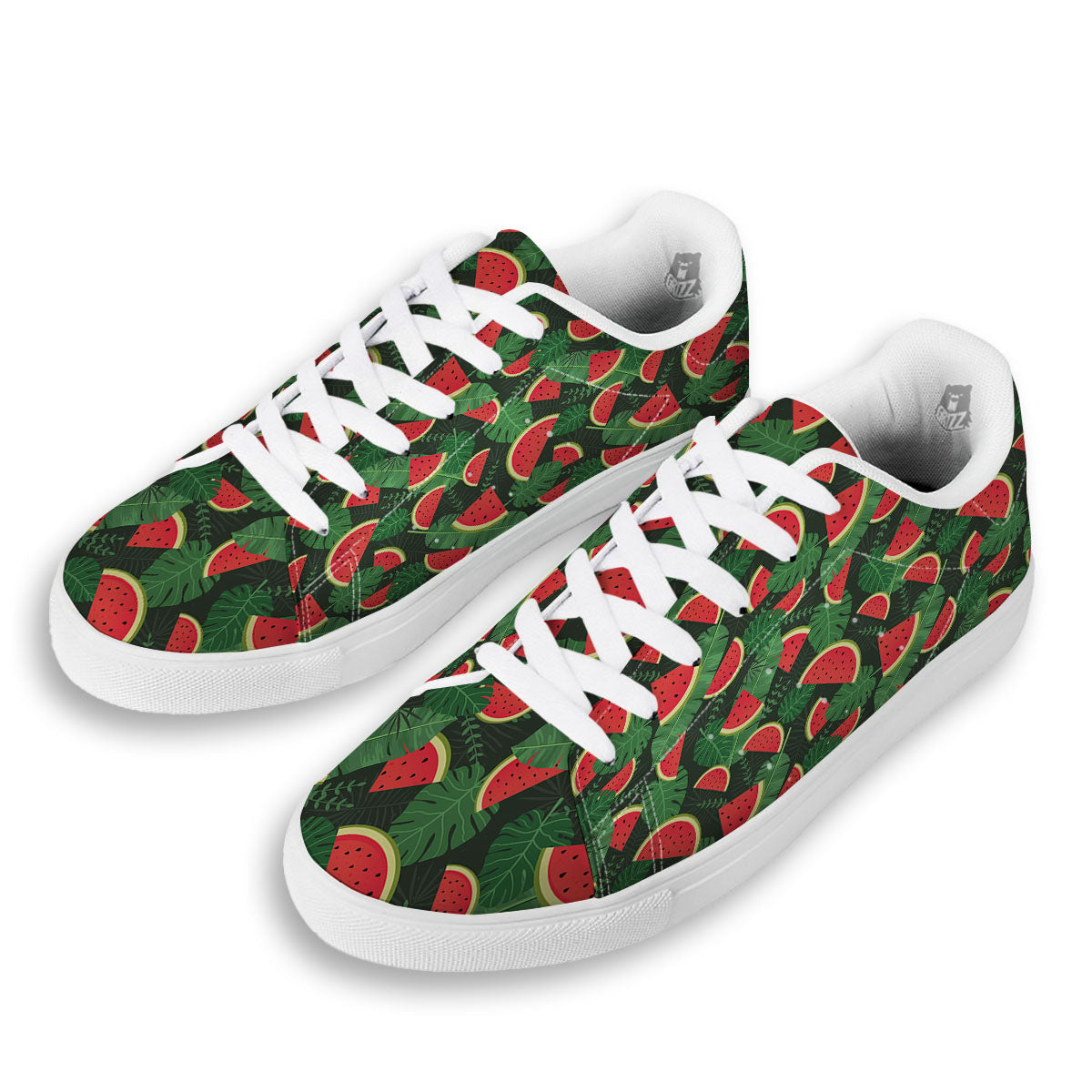 Pieces Leaf Watermelon Print Pattern White Low Top Sneakers-grizzshop