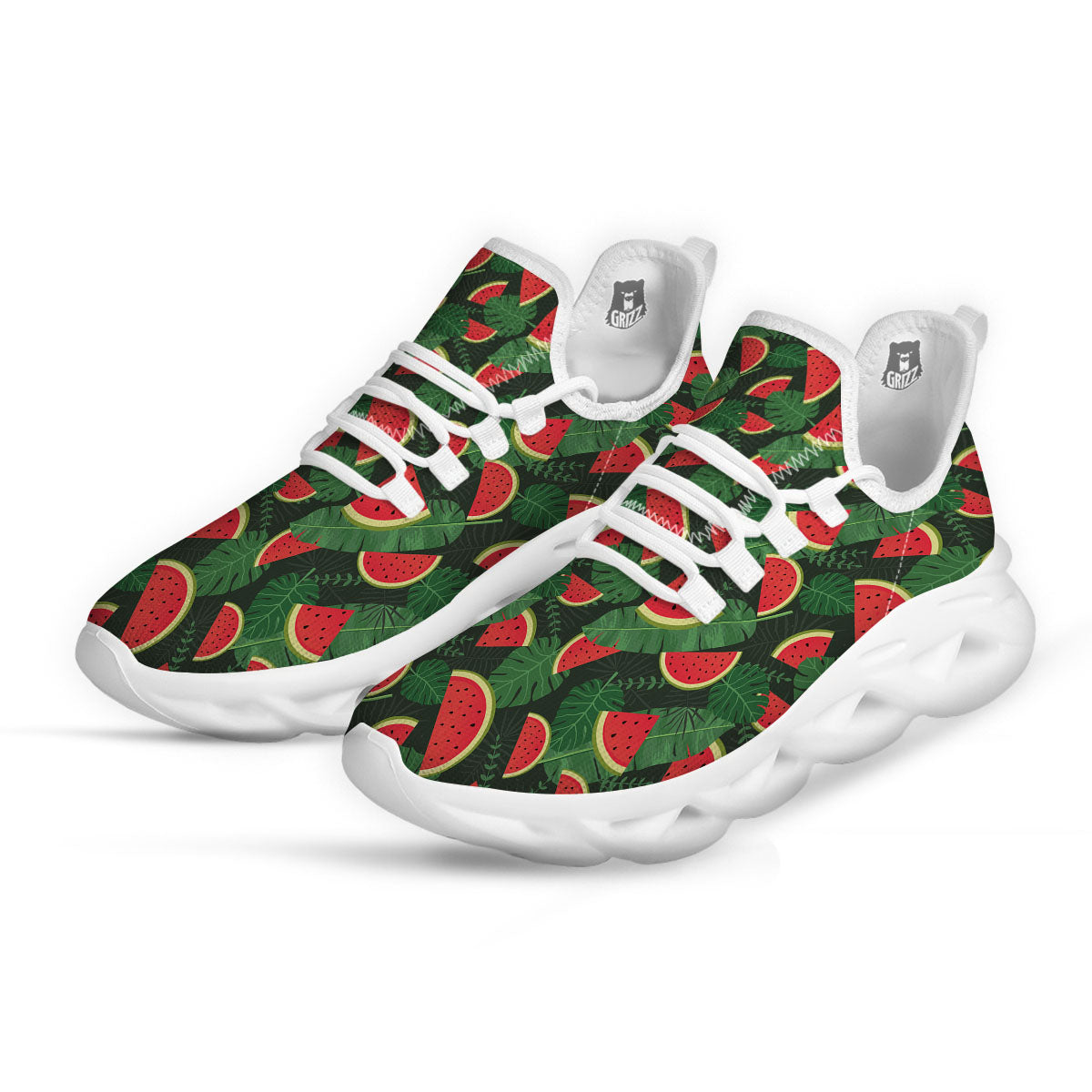 Pieces Leaf Watermelon Print Pattern White Running Shoes-grizzshop