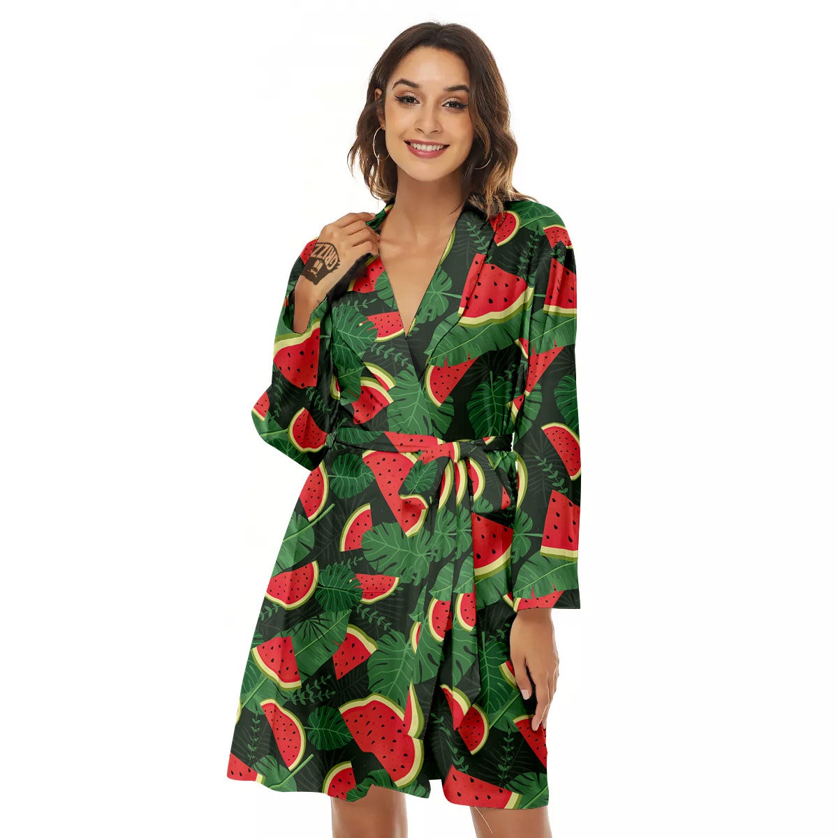 Pieces Leaf Watermelon Print Pattern Women's Robe-grizzshop