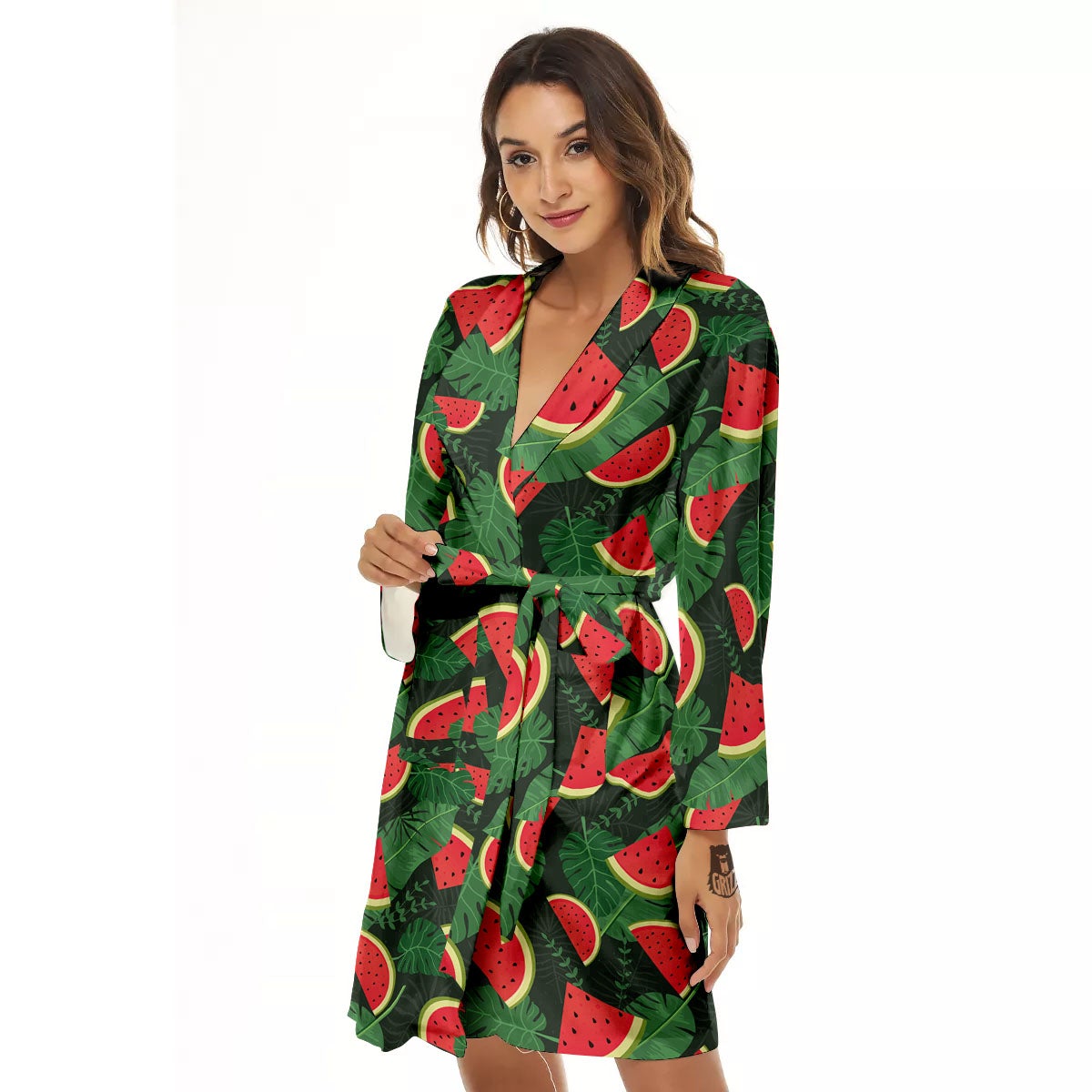Pieces Leaf Watermelon Print Pattern Women's Robe-grizzshop