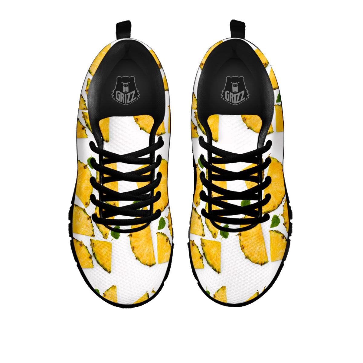 Pieces Pineapple Yellow Print Pattern Black Sneaker-grizzshop