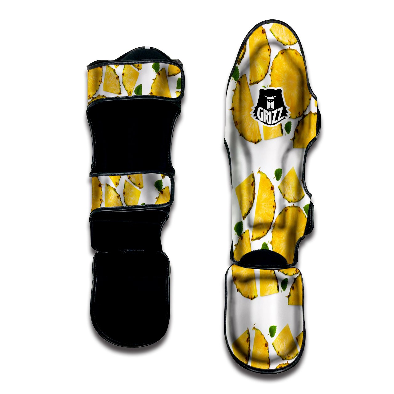 Pieces Pineapple Yellow Print Pattern Muay Thai Shin Guards-grizzshop