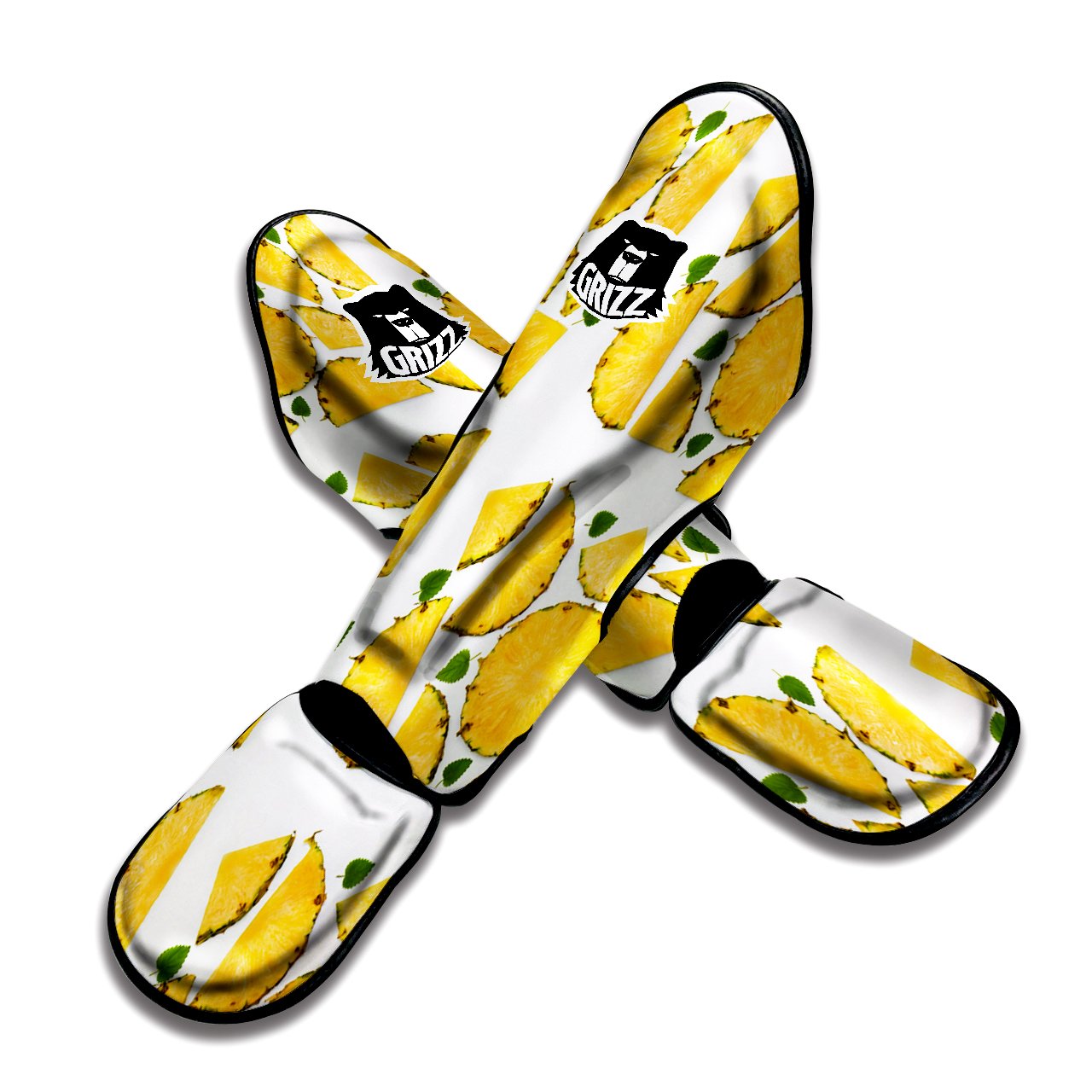 Pieces Pineapple Yellow Print Pattern Muay Thai Shin Guards-grizzshop