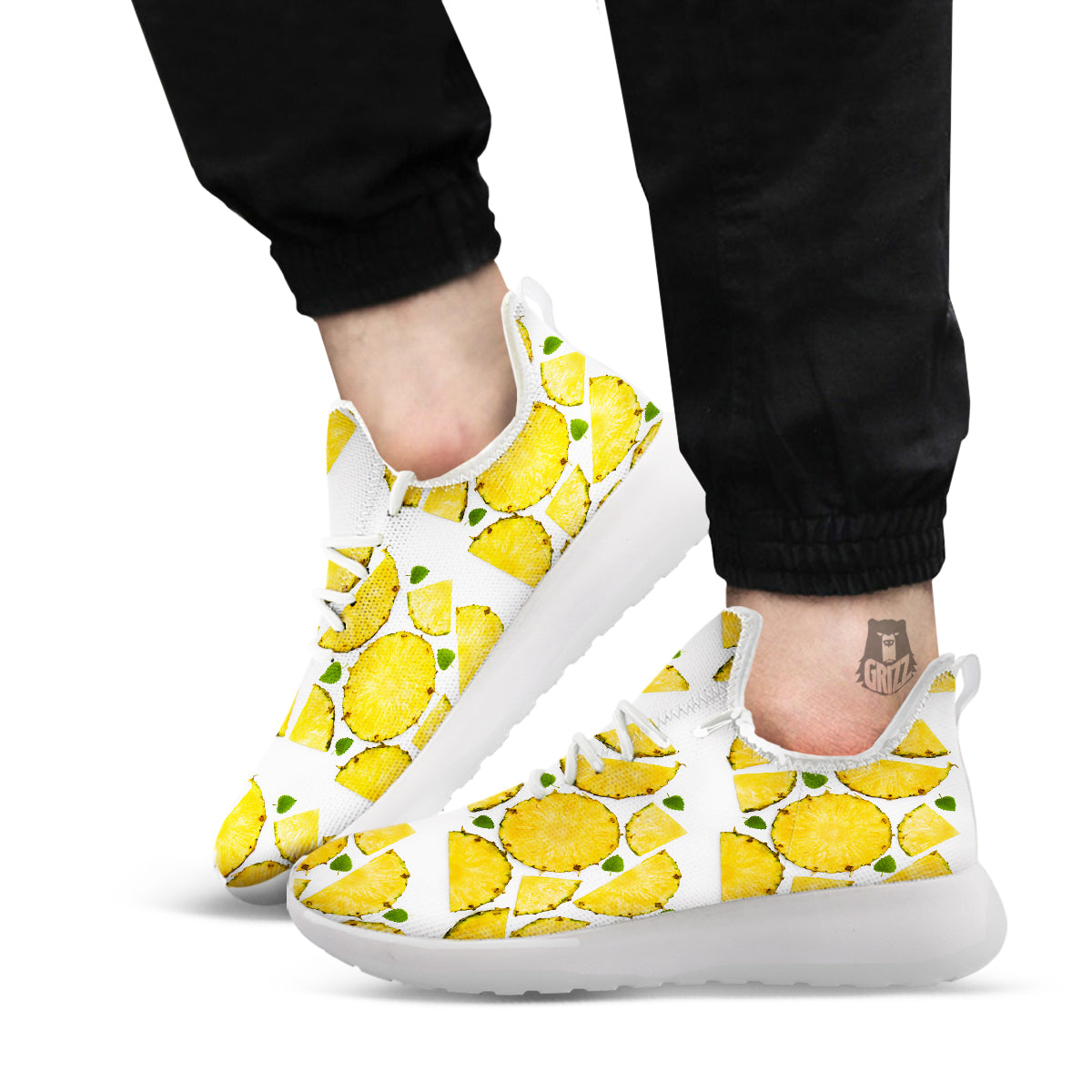 Pieces Pineapple Yellow Print Pattern White Athletic Shoes-grizzshop