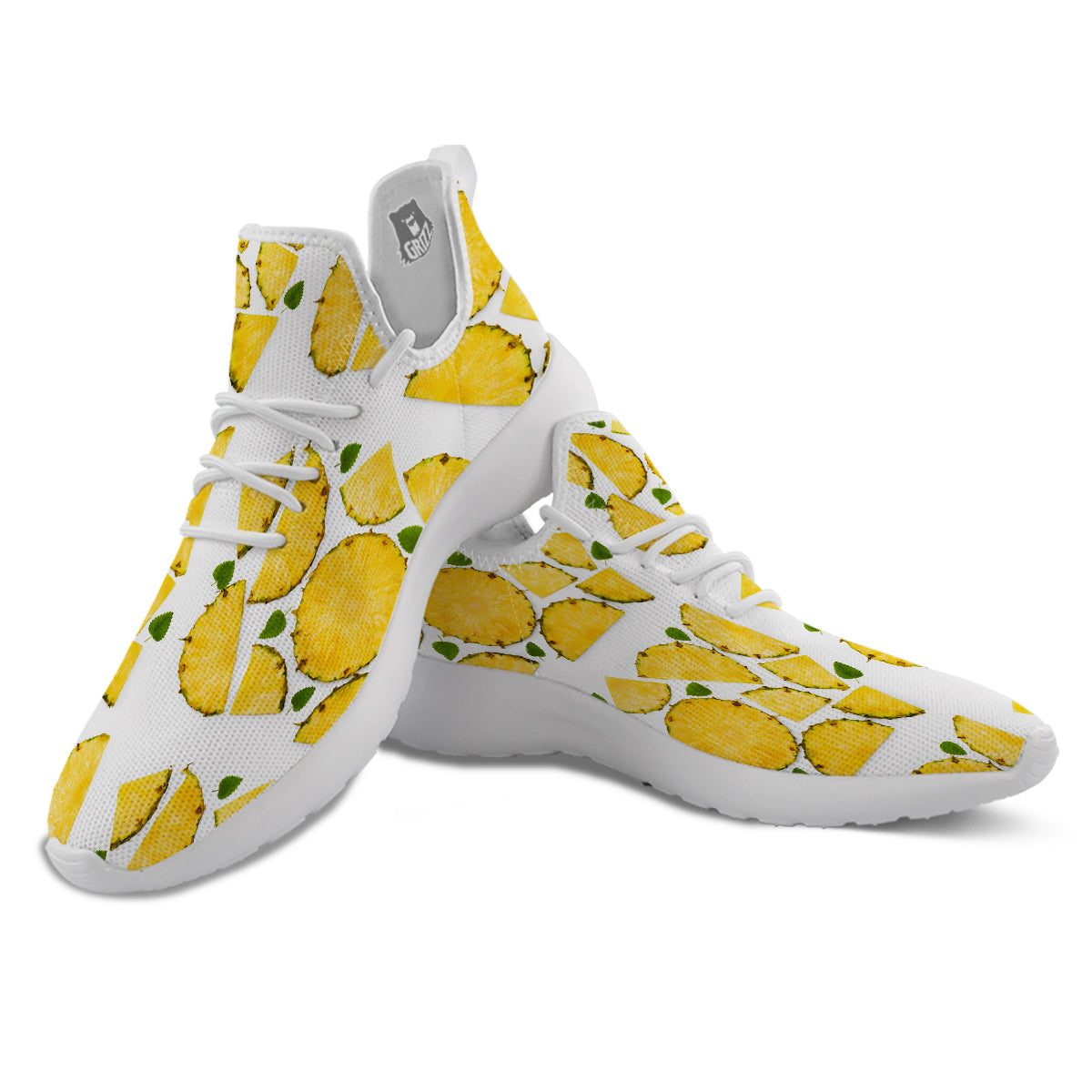 Pieces Pineapple Yellow Print Pattern White Athletic Shoes-grizzshop