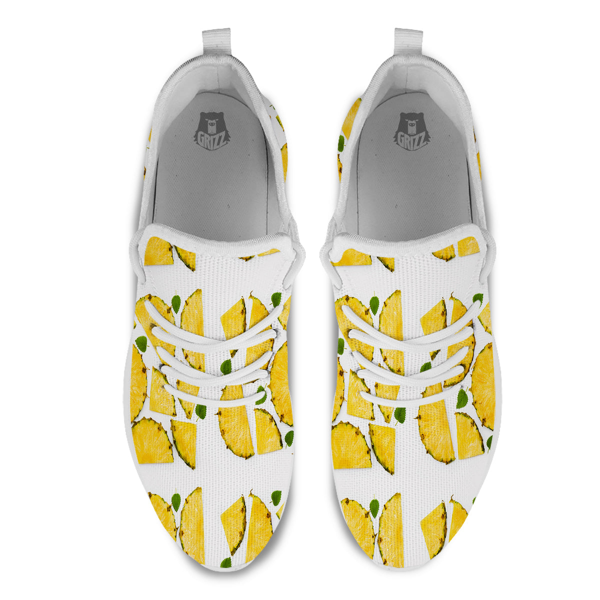 Pieces Pineapple Yellow Print Pattern White Athletic Shoes-grizzshop