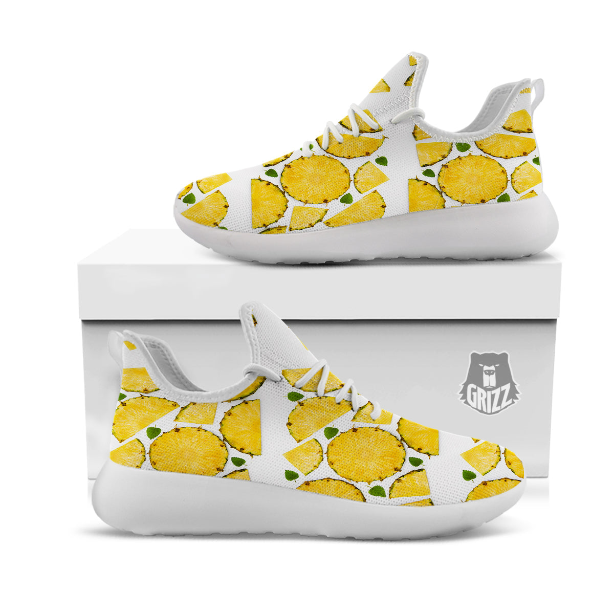 Pieces Pineapple Yellow Print Pattern White Athletic Shoes-grizzshop