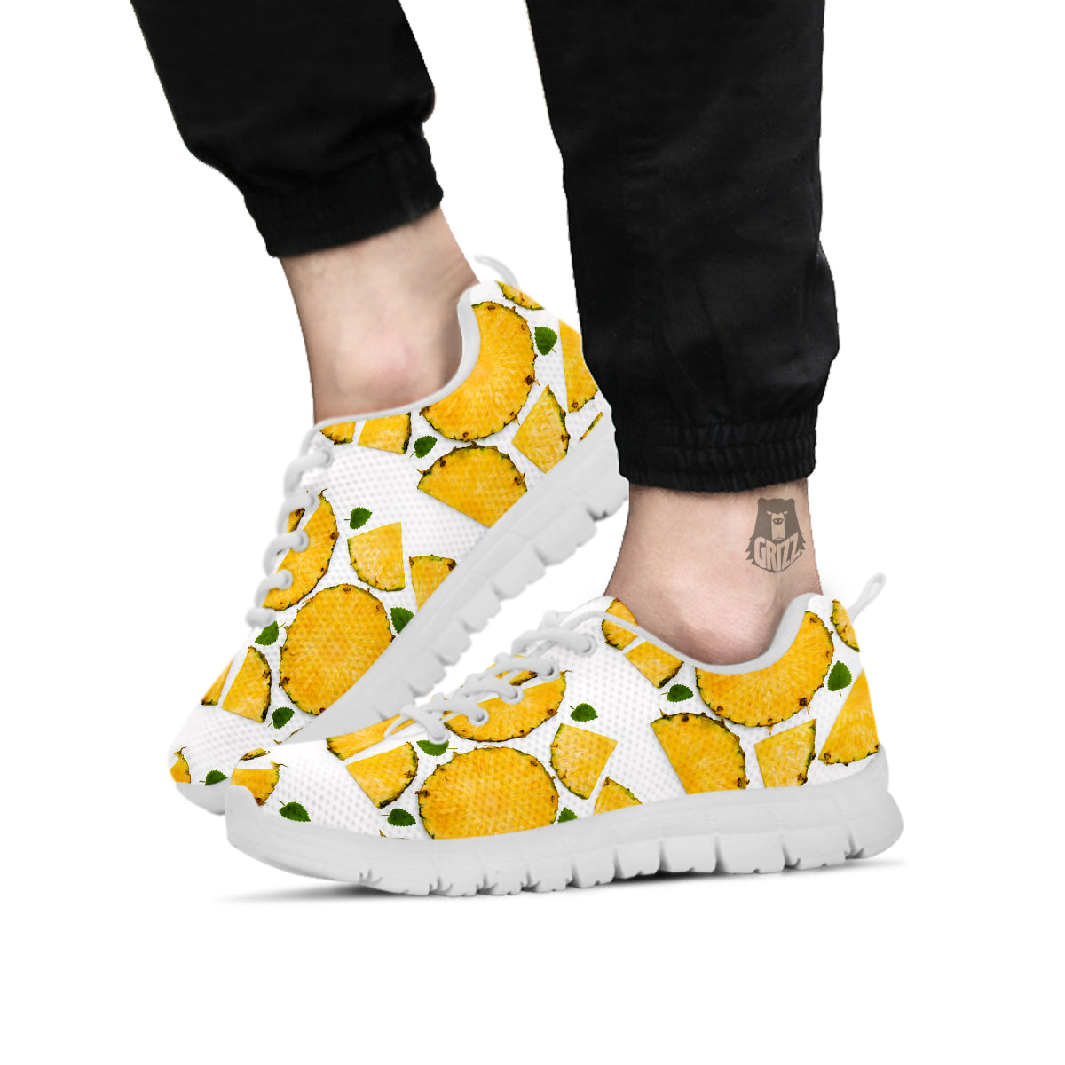 Pieces Pineapple Yellow Print Pattern White Sneaker-grizzshop