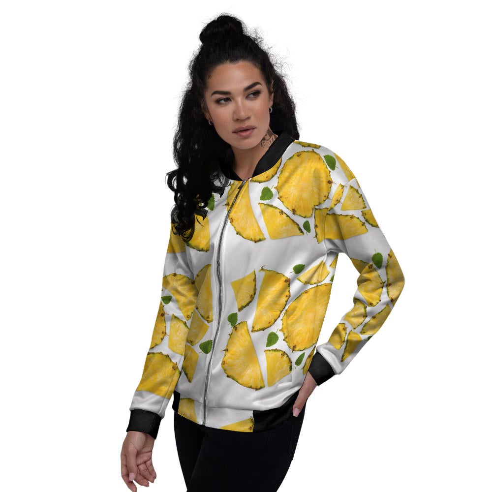 Pieces Pineapple Yellow Print Pattern Women's Bomber Jacket-grizzshop