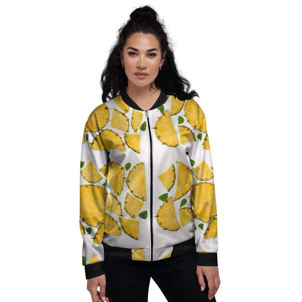 Pieces Pineapple Yellow Print Pattern Women's Bomber Jacket-grizzshop