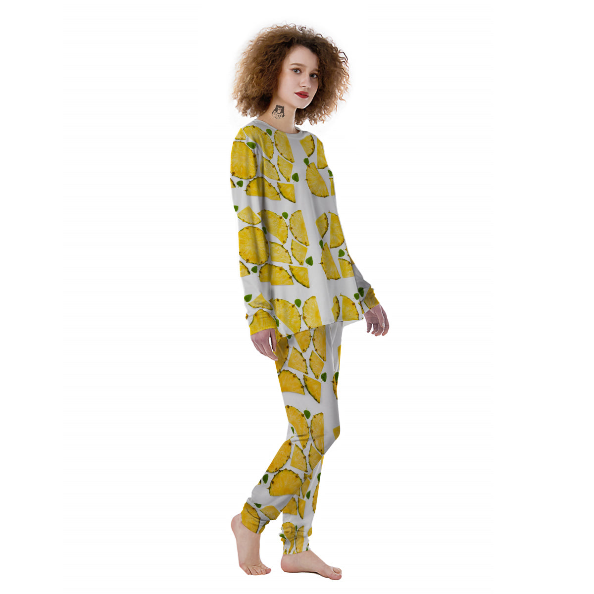 Pieces Pineapple Yellow Print Pattern Women's Pajamas-grizzshop