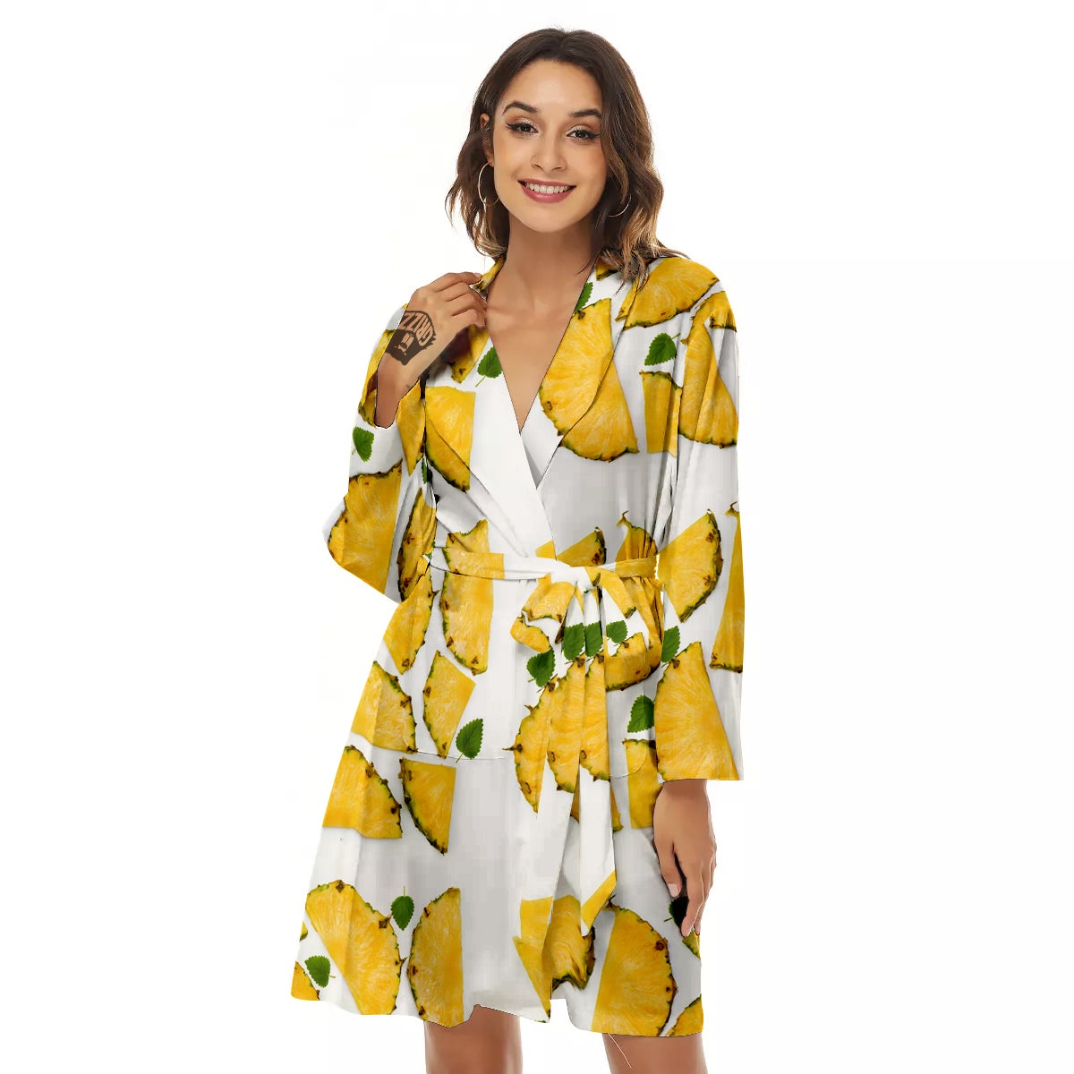Pieces Pineapple Yellow Print Pattern Women's Robe-grizzshop