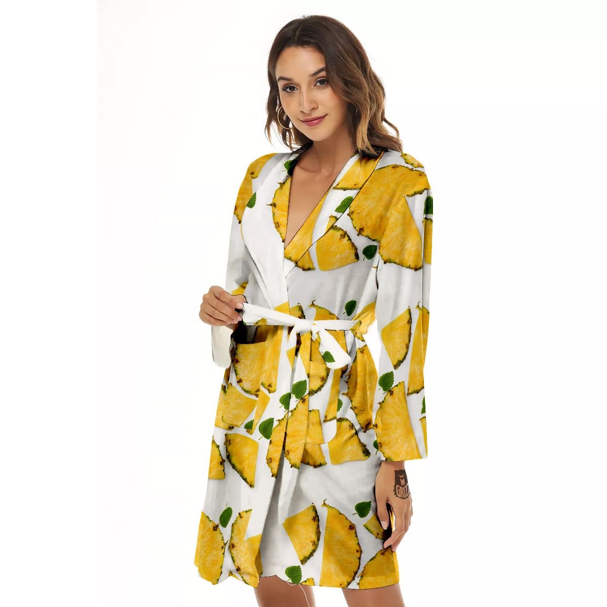 Pieces Pineapple Yellow Print Pattern Women's Robe-grizzshop