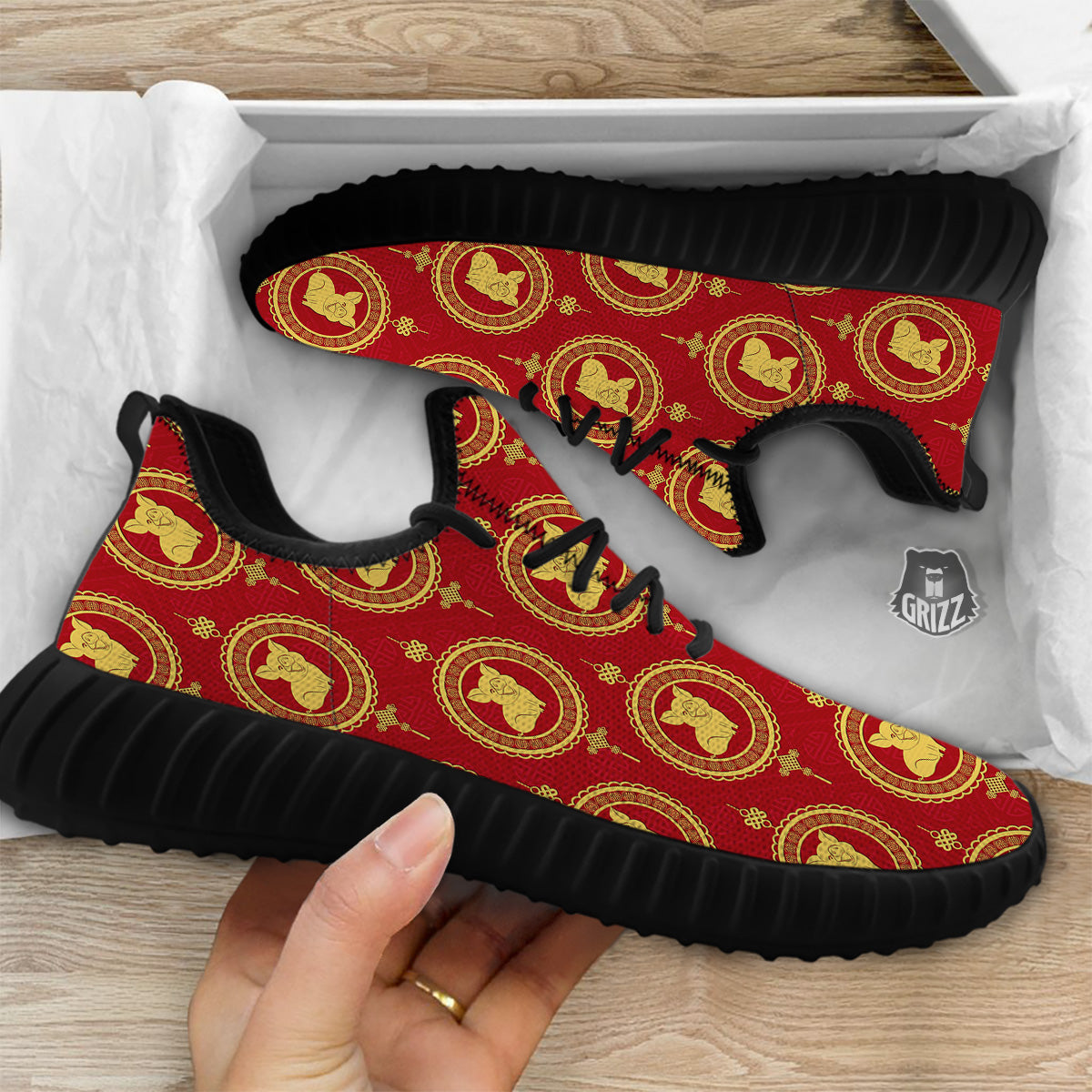 Pig And Chinese New Year Print Pattern Black Walking Shoes-grizzshop