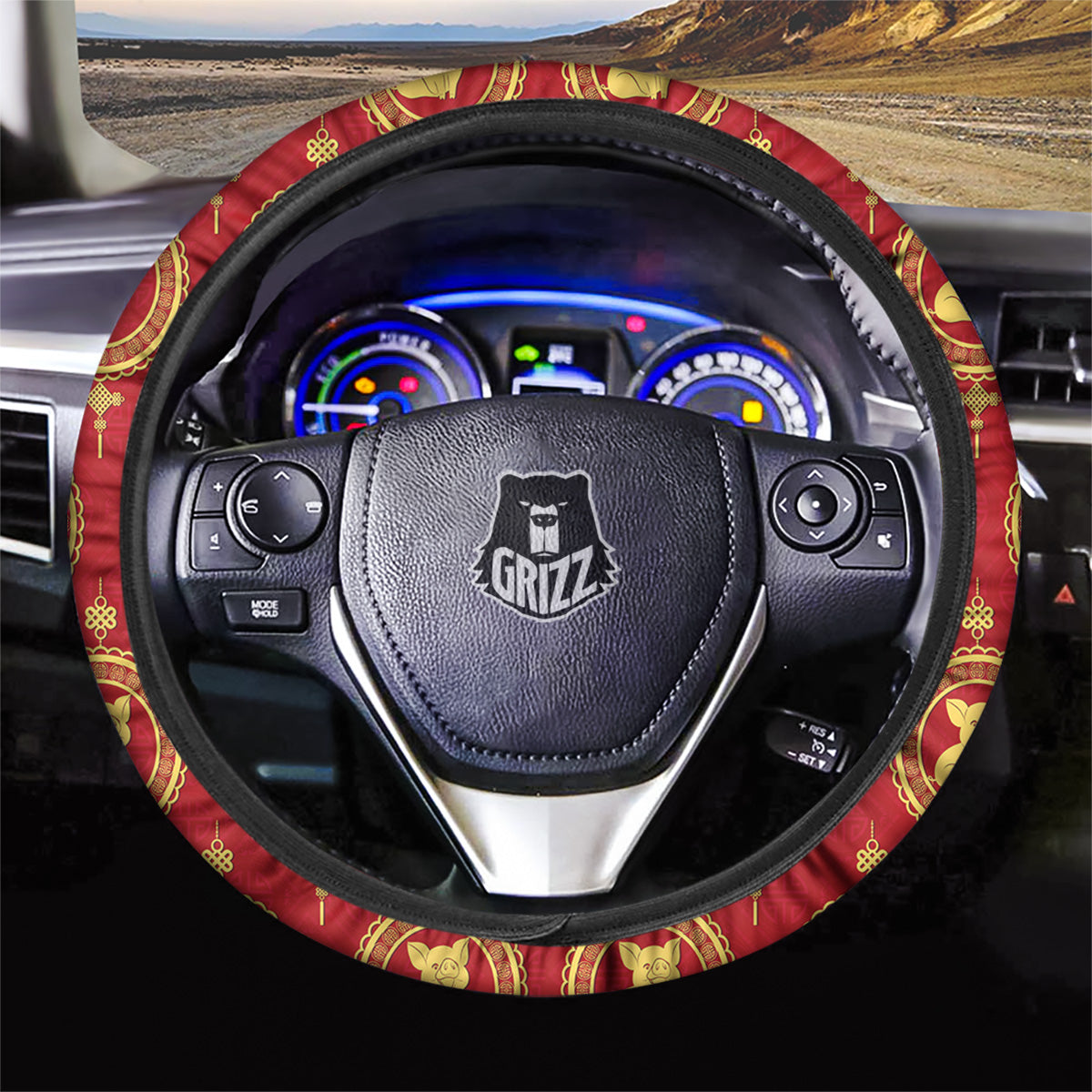 Pig And Chinese New Year Print Pattern Car Steering Wheel Cover-grizzshop