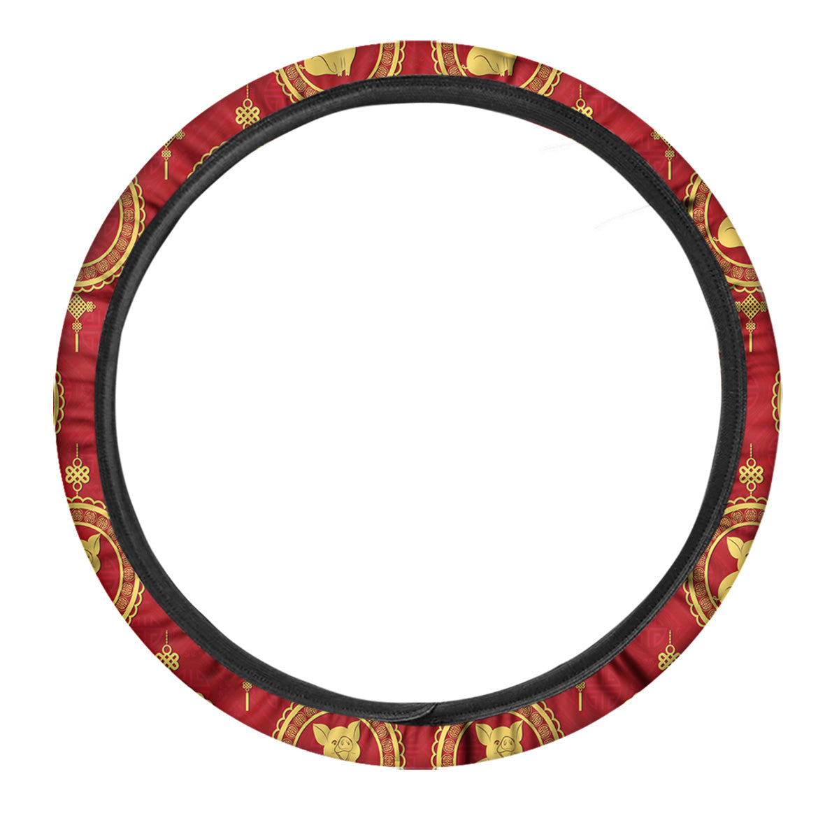 Pig And Chinese New Year Print Pattern Car Steering Wheel Cover-grizzshop