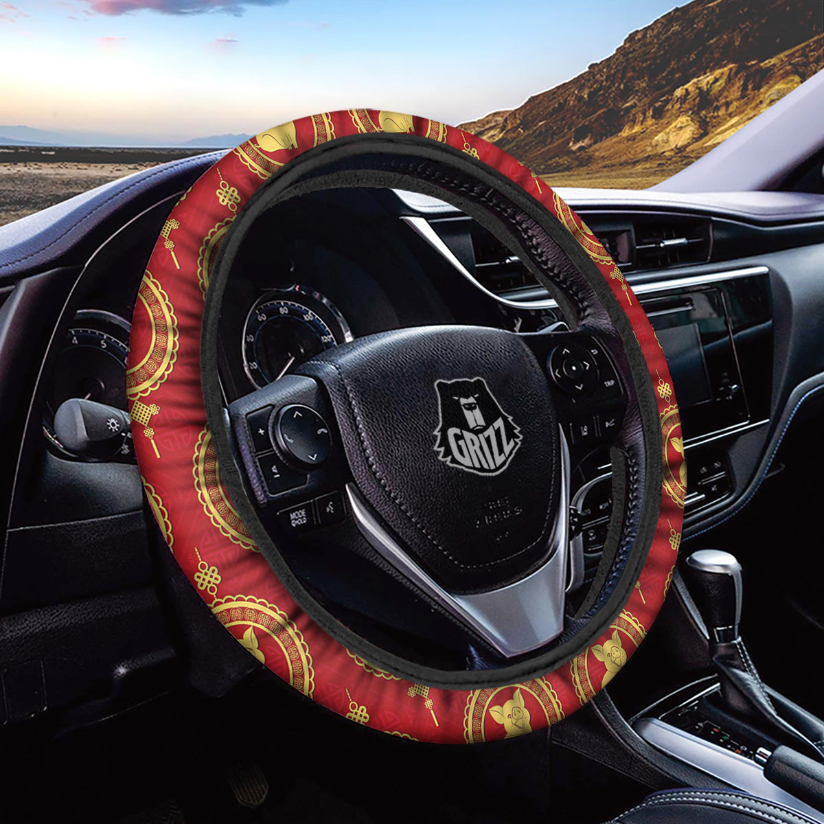 Pig And Chinese New Year Print Pattern Car Steering Wheel Cover-grizzshop