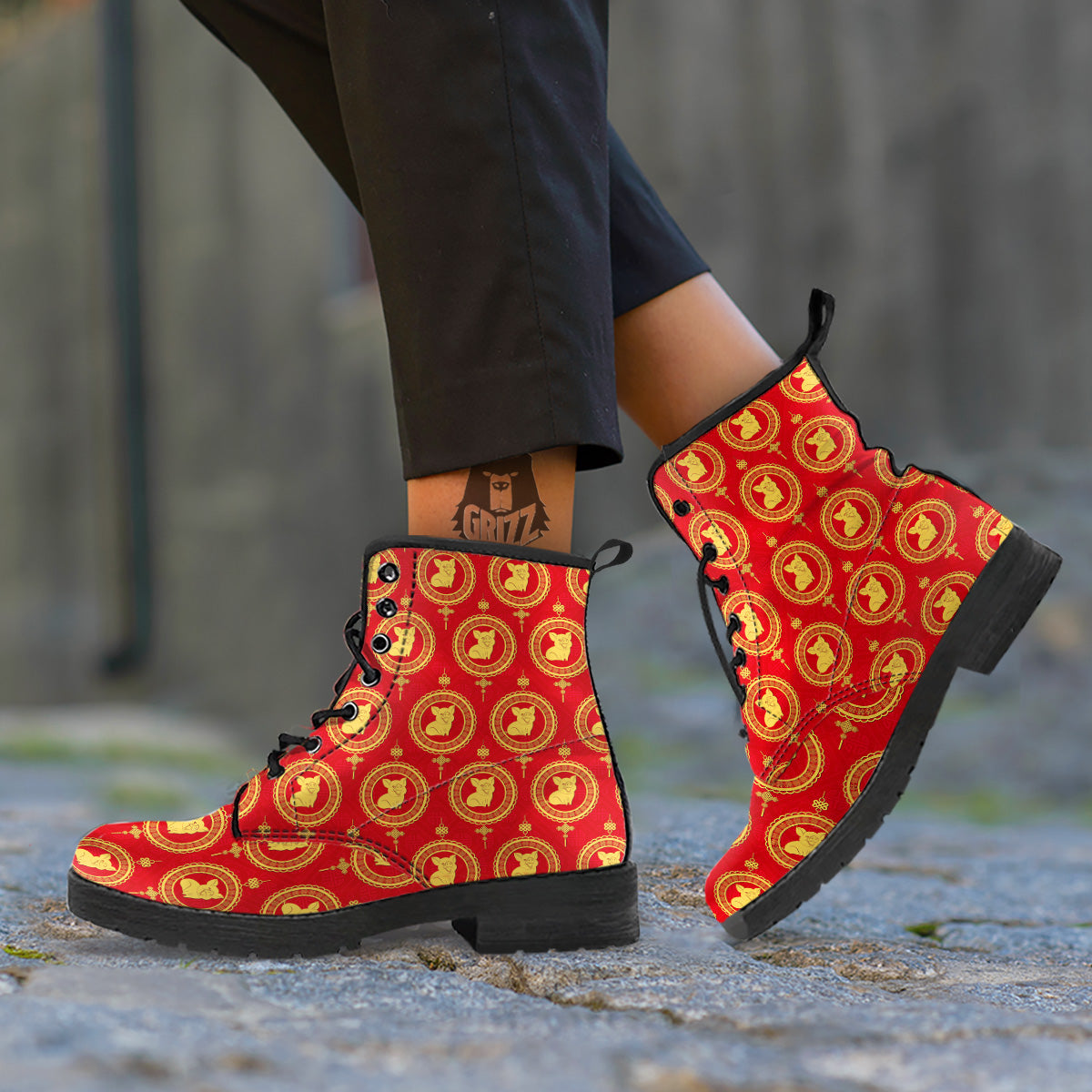 Pig And Chinese New Year Print Pattern Leather Boots-grizzshop
