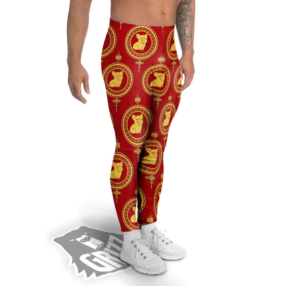 Pig And Chinese New Year Print Pattern Men's Leggings-grizzshop