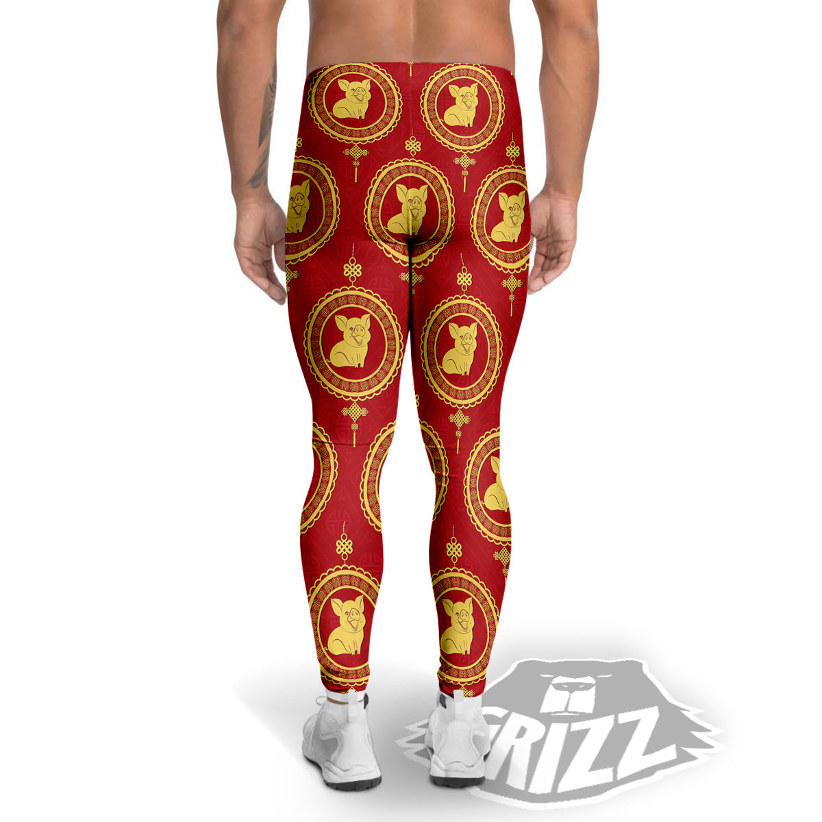 Pig And Chinese New Year Print Pattern Men's Leggings-grizzshop