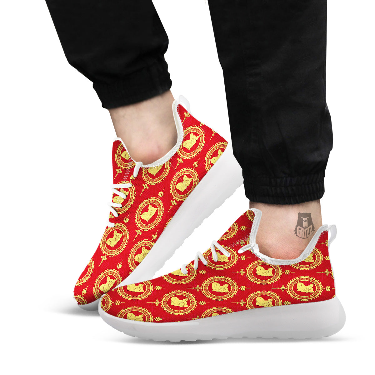 Pig And Chinese New Year Print Pattern White Athletic Shoes-grizzshop