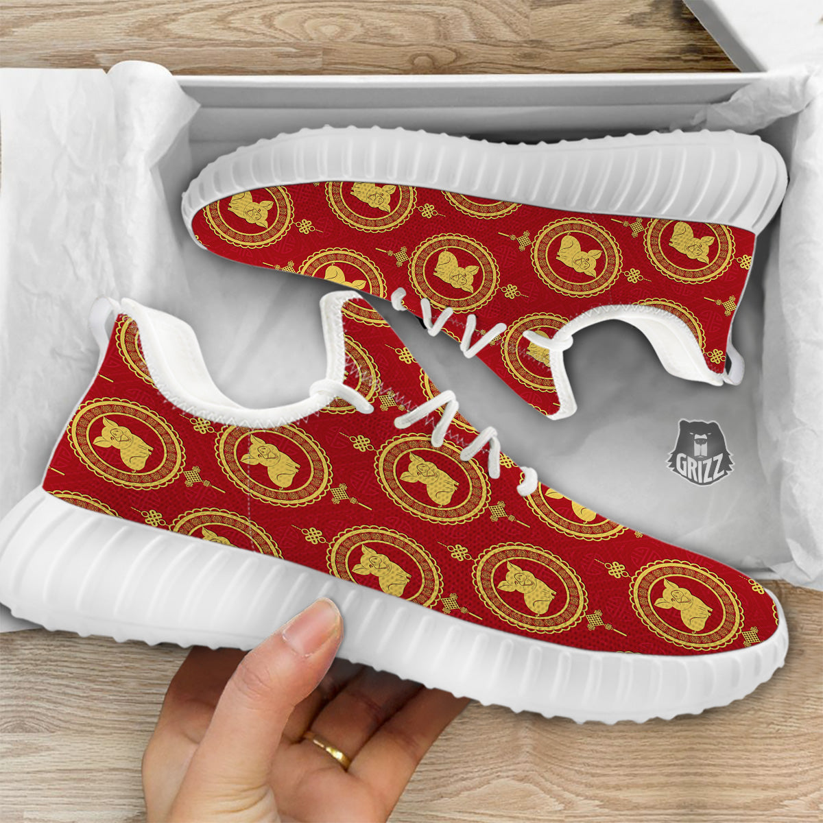 Pig And Chinese New Year Print Pattern White Walking Shoes-grizzshop