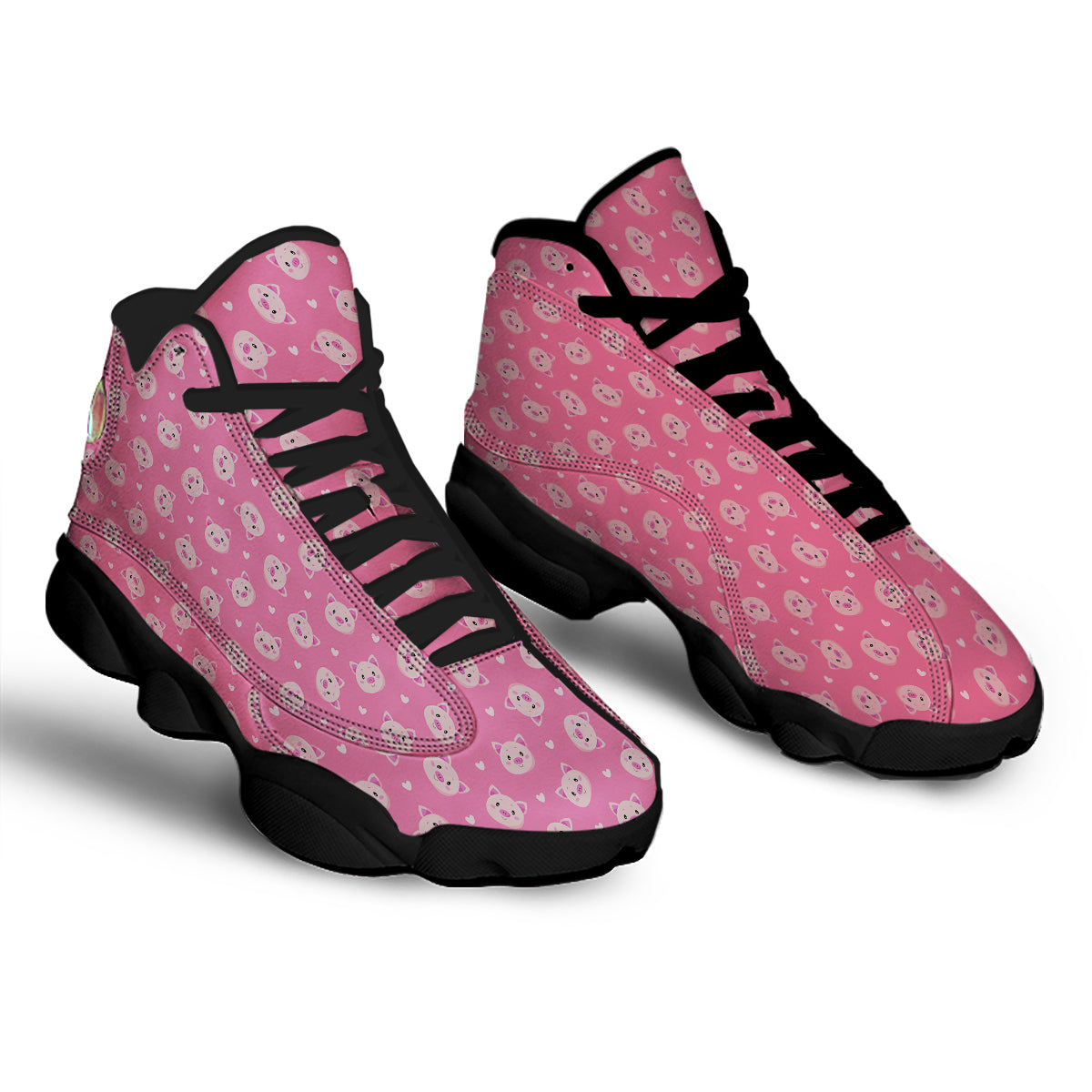 Pig Cute Cartoon Print Pattern Black Basketball Shoes-grizzshop
