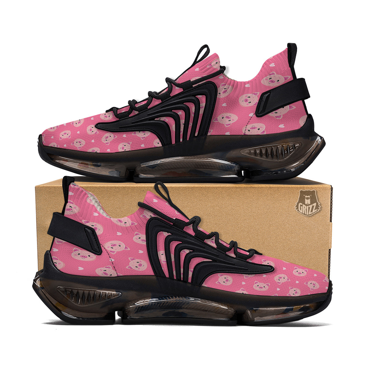 Pig Cute Cartoon Print Pattern Black Gym Shoes-grizzshop