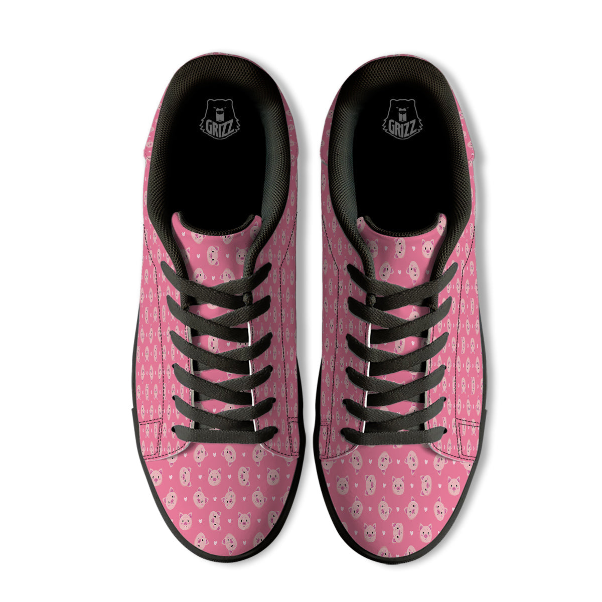 Pig Cute Cartoon Print Pattern Black Low Top Sneakers-grizzshop