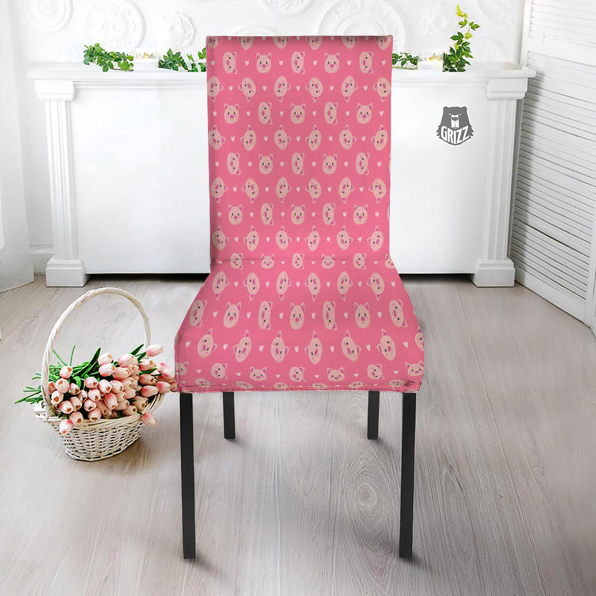 Pig Cute Cartoon Print Pattern Dining Chair Slipcover-grizzshop