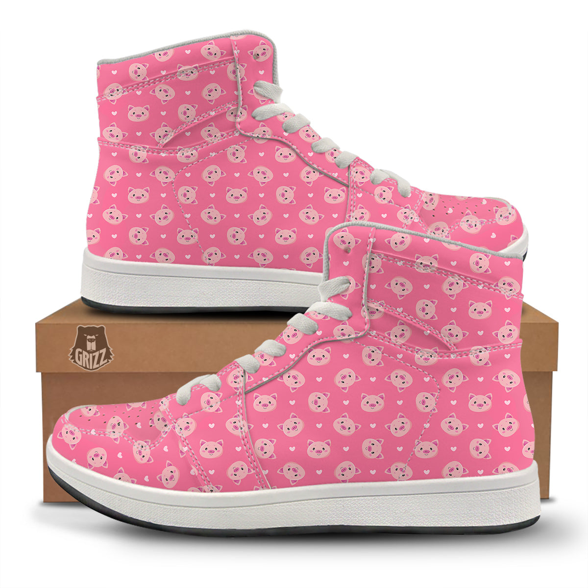 Pig Cute Cartoon Print Pattern High Top Sneakers-grizzshop