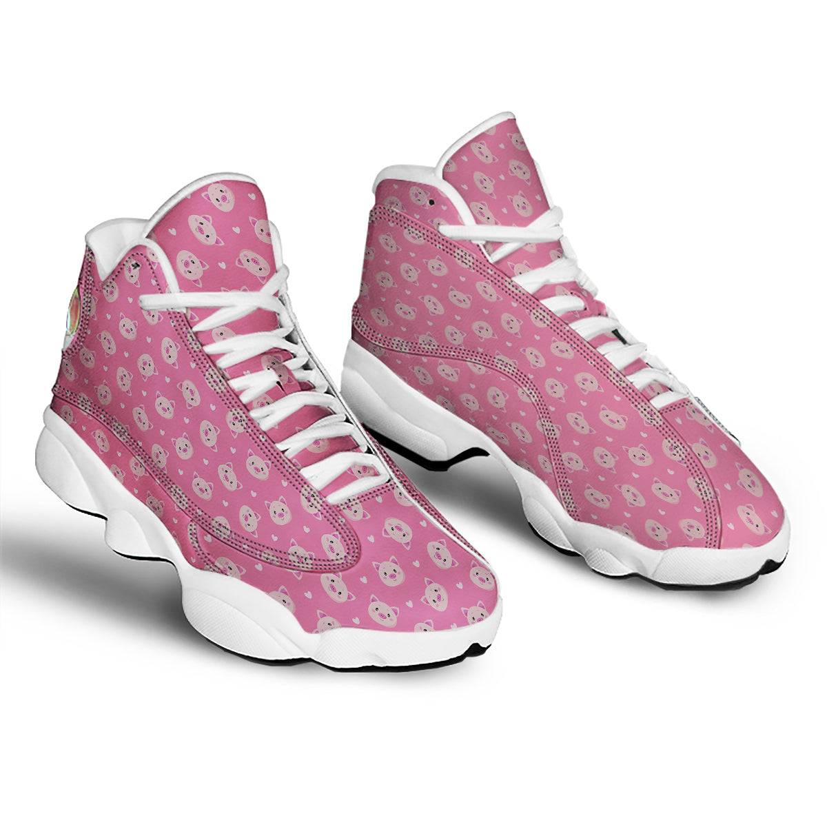 Pig Cute Cartoon Print Pattern White Basketball Shoes-grizzshop