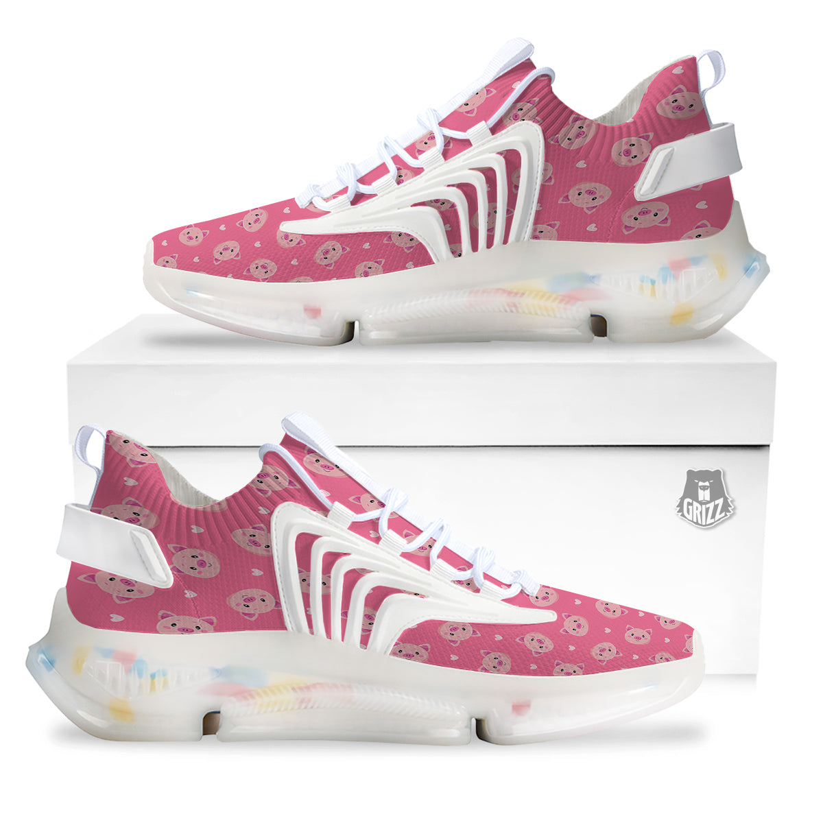 Pig Cute Cartoon Print Pattern White Gym Shoes-grizzshop