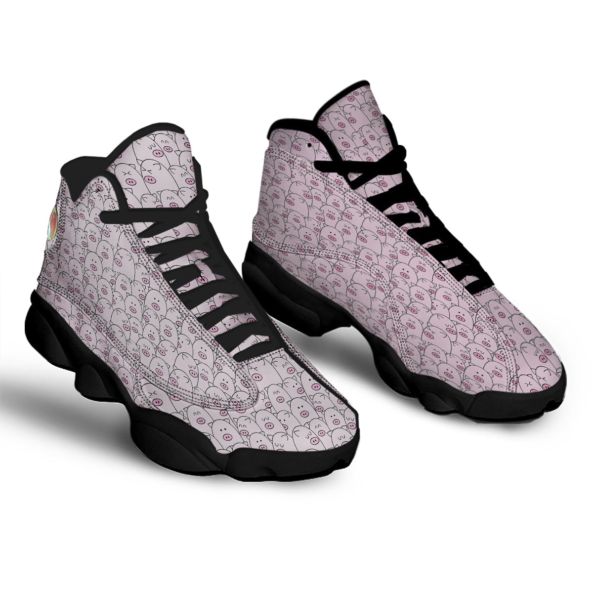 Pig Cute Pink Print Pattern Black Basketball Shoes-grizzshop