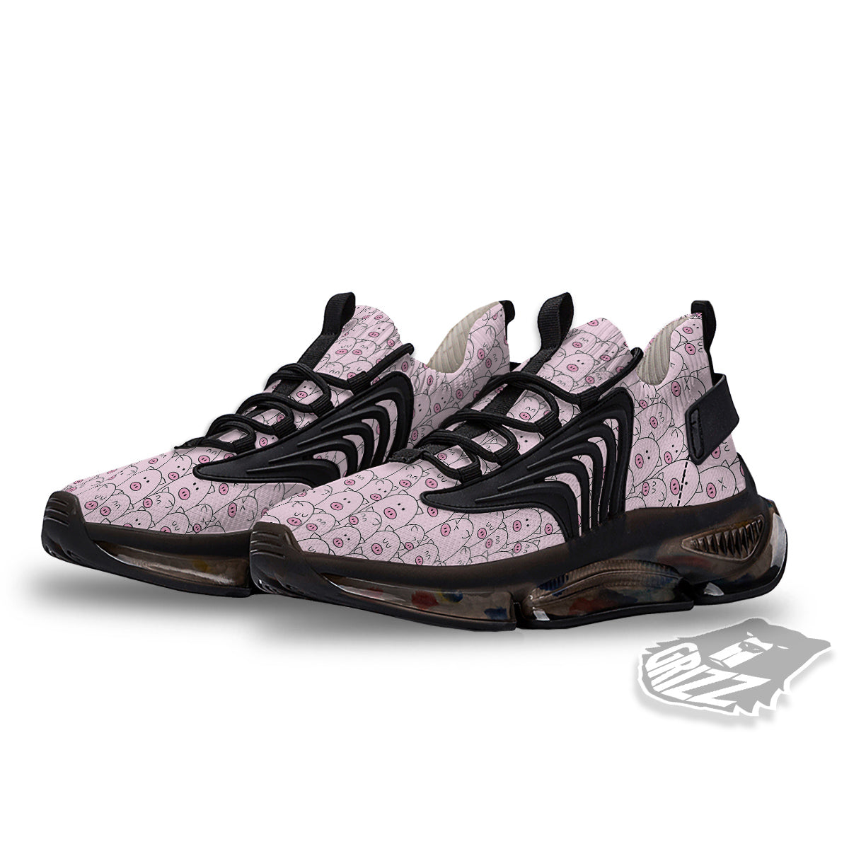Pig Cute Pink Print Pattern Black Gym Shoes-grizzshop
