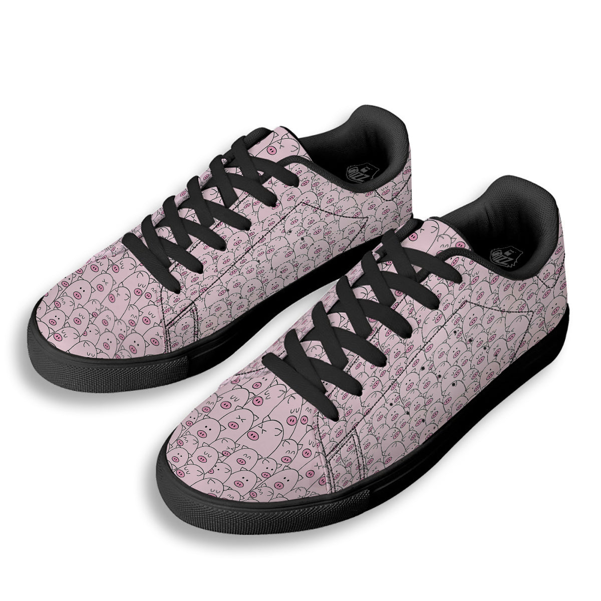 Pig Cute Pink Print Pattern Black Low Top Sneakers-grizzshop