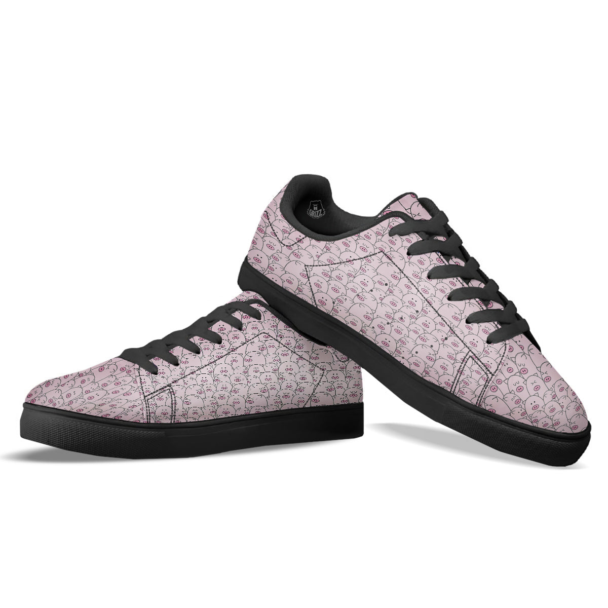 Pig Cute Pink Print Pattern Black Low Top Sneakers-grizzshop