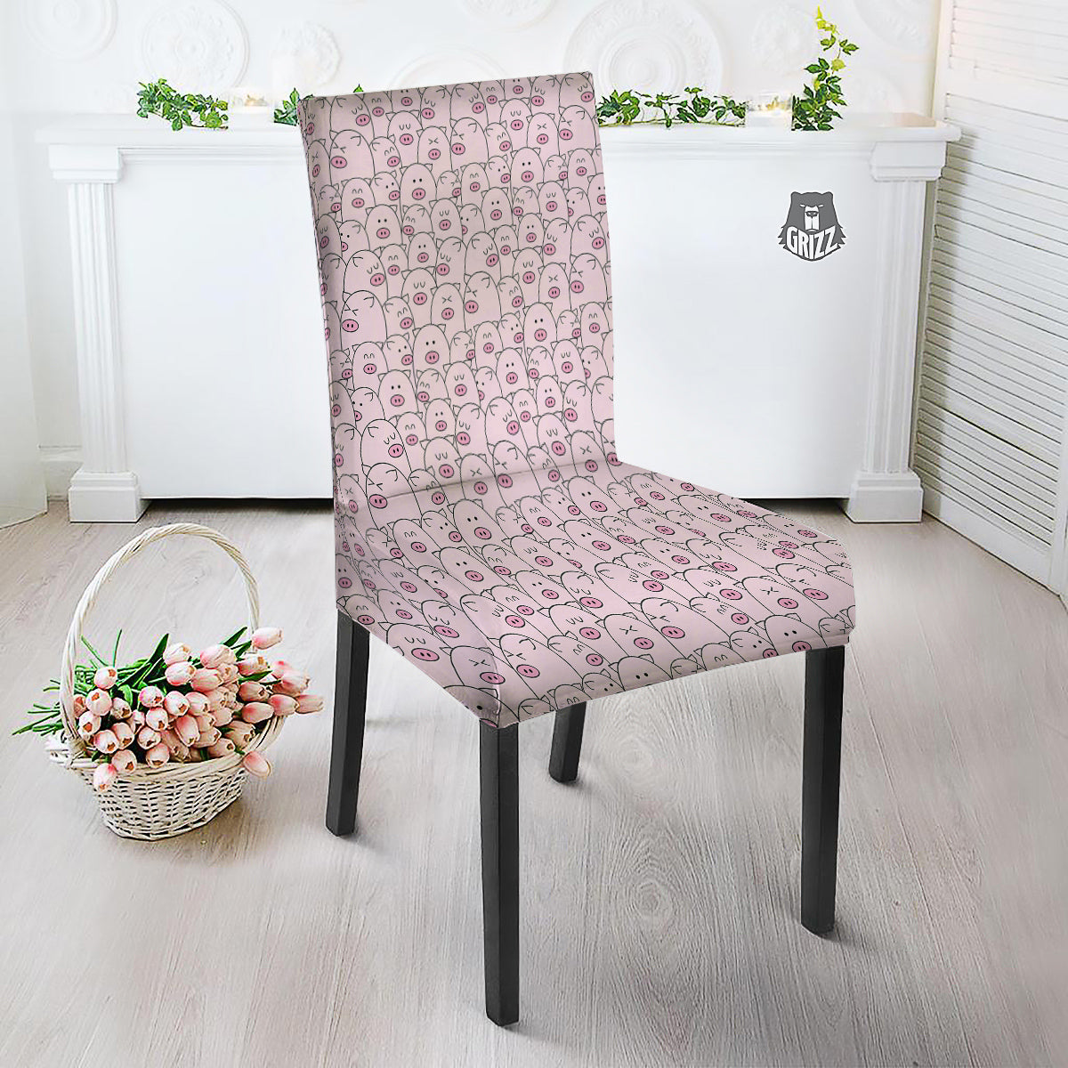 Pig Cute Pink Print Pattern Dining Chair Slipcover-grizzshop