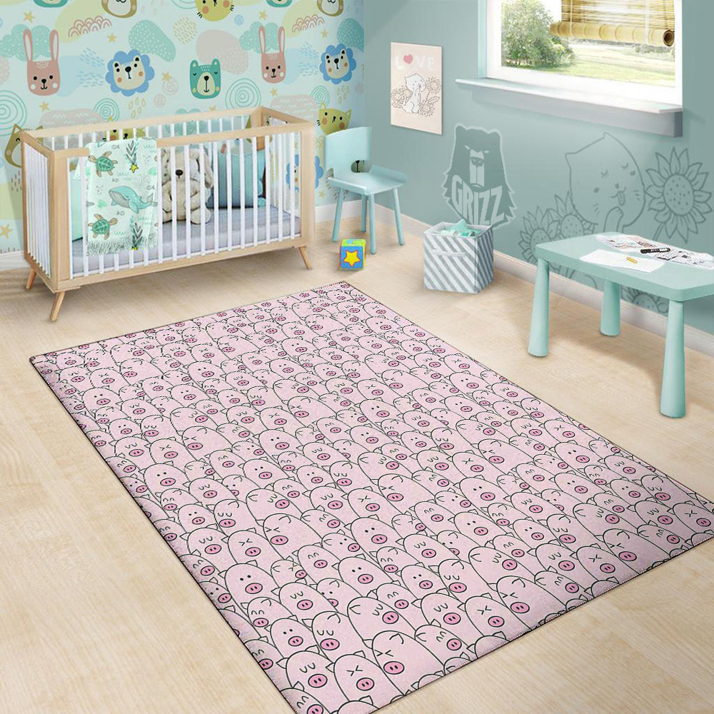 Pig Cute Pink Print Pattern Floor Mat-grizzshop