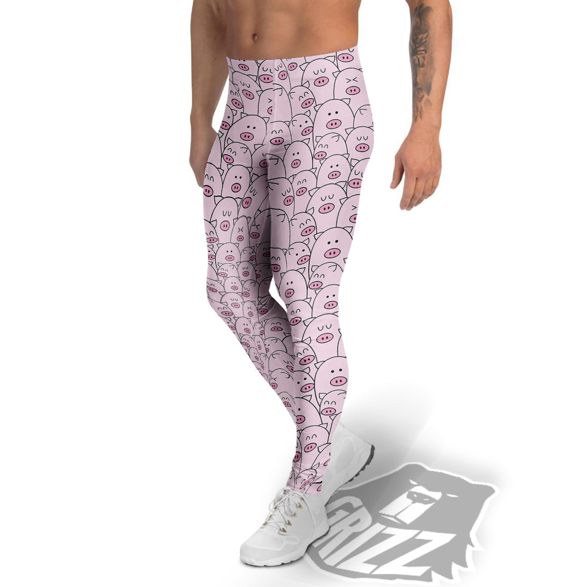 Pig Cute Pink Print Pattern Men's Leggings-grizzshop
