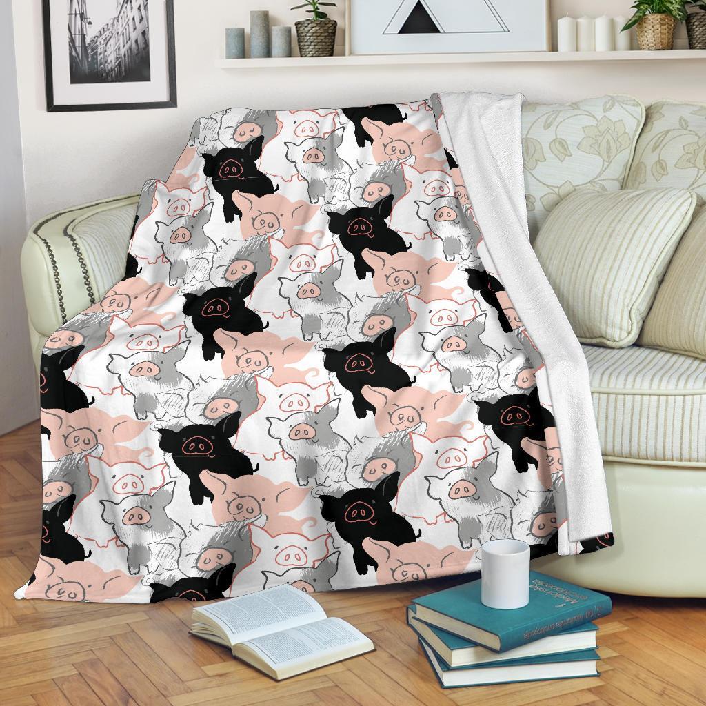 Pig Hand Drawn Pattern Print Blanket-grizzshop