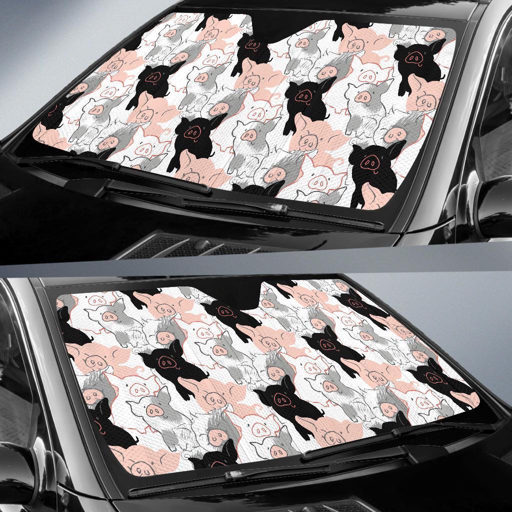 Pig Hand Drawn Pattern Print Car Sun Shade-grizzshop